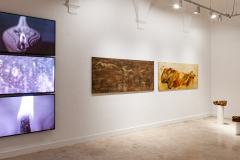 Elena Lavellés // La ausencia es, 2022 // Proyecto Ruina Montium. Una estratigrafía áurea // Temple al huevo y pigmentos // 94x220 cm  Elena Lavellés // Llama eterna al minero desconocido, 2022 // Proyecto Ruina Montium. Una estratigrafía áurea // Vídeo HD, 8 horas // Texto: Almudena Ramírez-Pantanella // Sonido: Miguel Álvarez-Fernández // Voz: Fernando Lasarte  Elena Lavellés // Estratigrafía del vacío, 2022 // Proyecto Ruina Montium. Una estratigrafía áurea // Cera de abeja y pigmentos // 15x35x25 cm - 15x44x38 cm